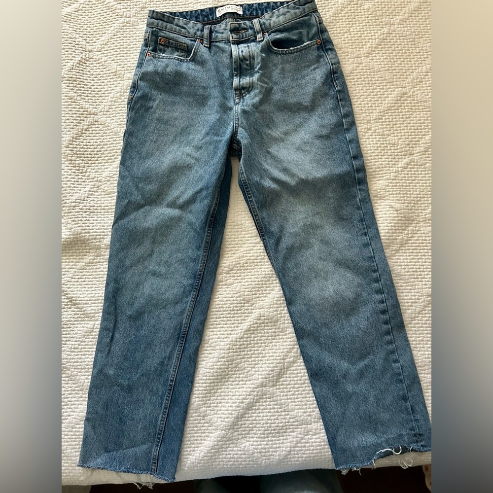 Primark Denim Co. High Waist Light Blue Denim Mom Jeans with frayed hems